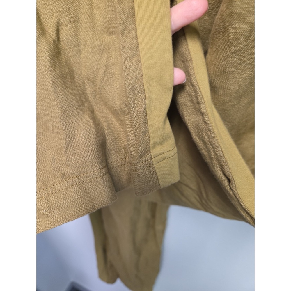 Flax Pant Women Olive Linen Med Straight Leg Pull On Drawstring Long Pants NEW - Picture 5 of 10